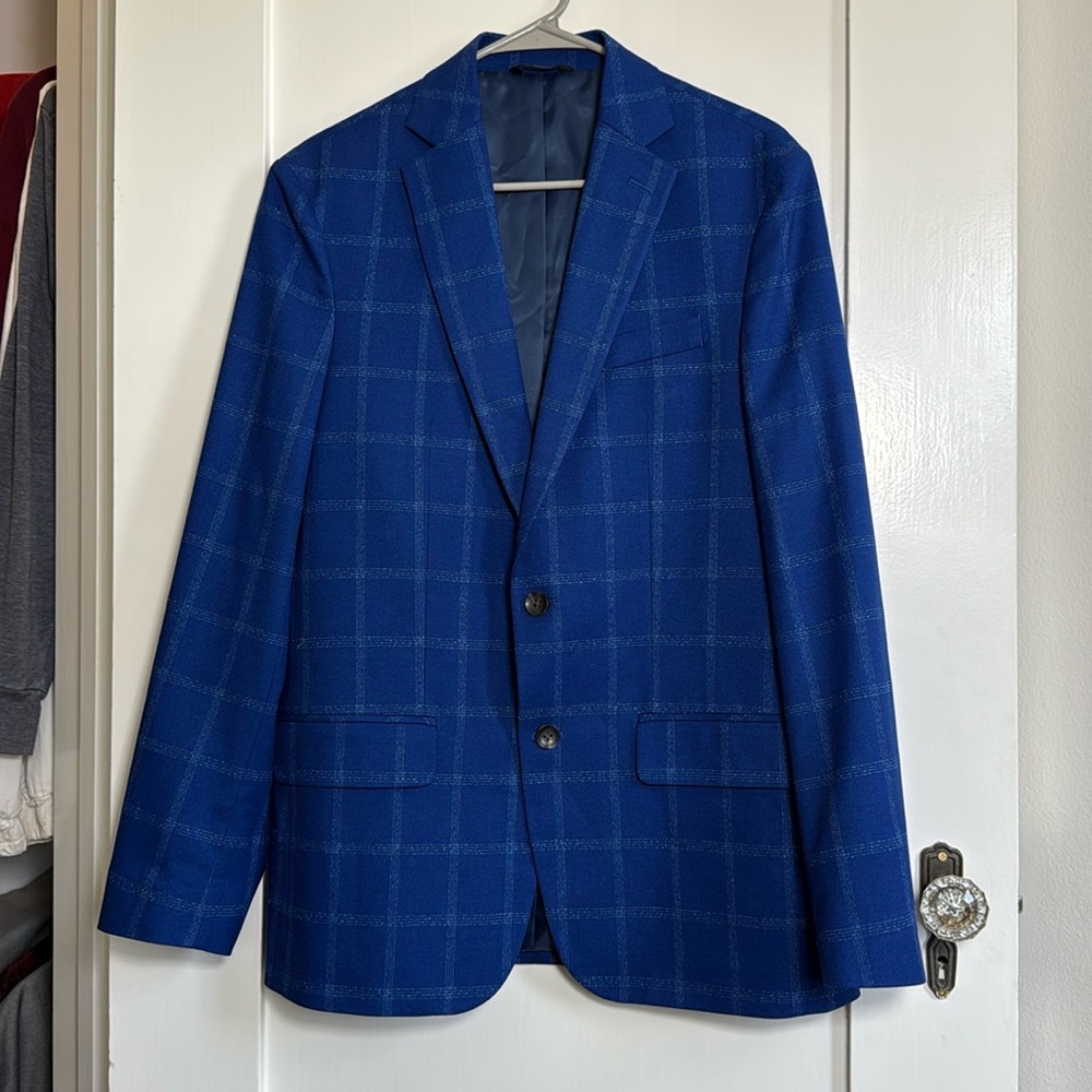 J.M. Haggar Blue Windowpane Slim-Fit Sport Coat Men’s 40R